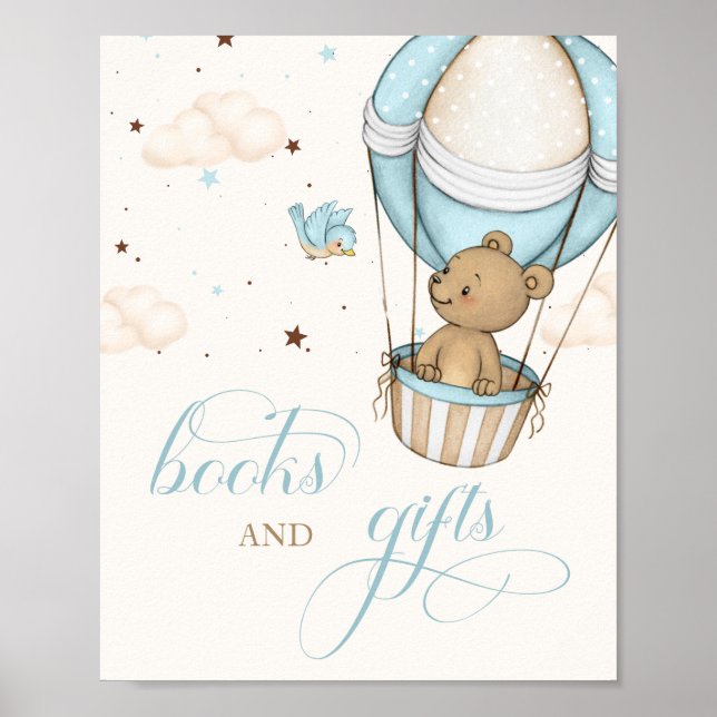 Affiche Teddy Bear Air Balloon Baby showers livres & Cadea (Devant)