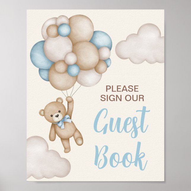 Affiche Teddy Bear Baby shower Boy Livre d'Invité (Devant)