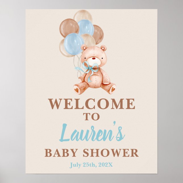 Affiche Teddy Bear Baby shower Boy Symbole de bienvenue (Devant)
