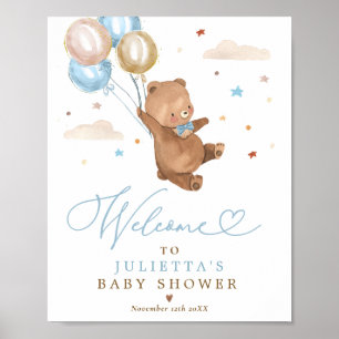 Affiche Teddy Bear Baby shower Garçon Bleu Ours Bienvenue