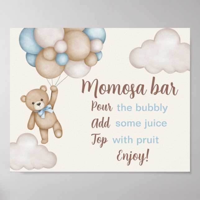 Affiche Teddy Bear Baby shower Garçon maman osa SIGNE (Devant)