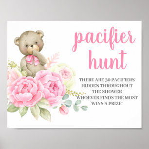 Affiche Teddy Bear Baby shower Girl Pacifier Signet de cha