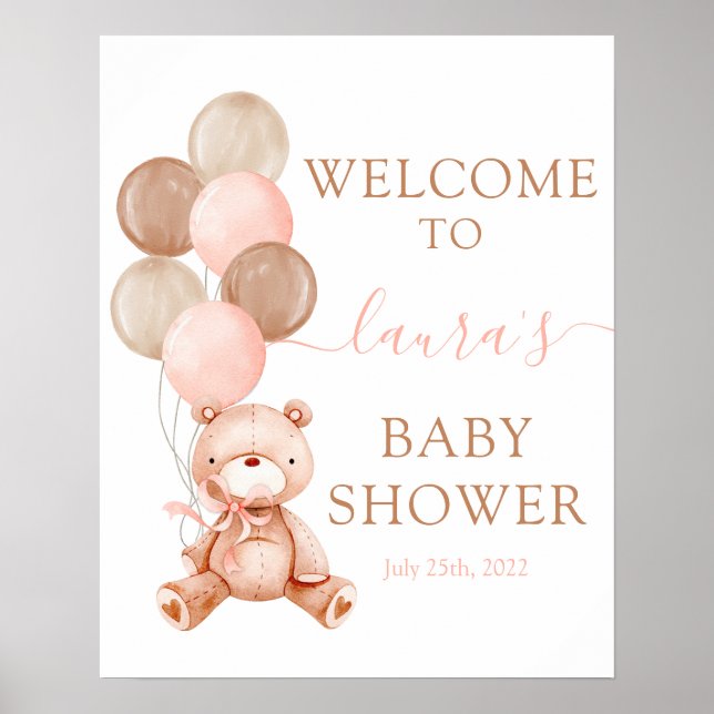 Affiche Teddy Bear Baby shower Girl Signal de bienvenue (Devant)