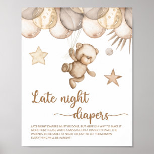 Affiche Teddy Bear Baby Shower Late Night Diapers