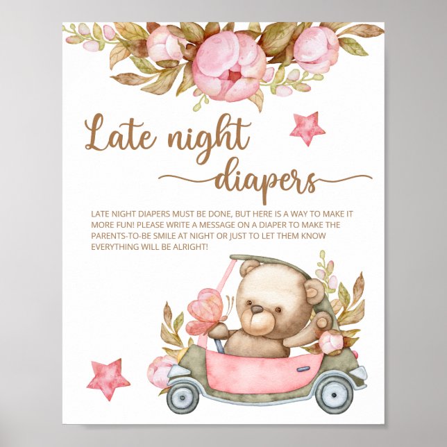 Affiche Teddy Bear Baby shower Late Night Diapos (Devant)