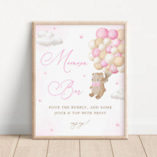 Affiche Teddy Bear Baby shower rose Mimosa Bar