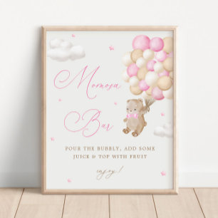 Affiche Teddy Bear Baby shower rose Mimosa Bar