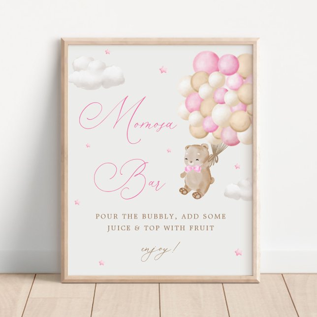Affiche Teddy Bear Baby shower rose Mimosa Bar (Créateur téléchargé)