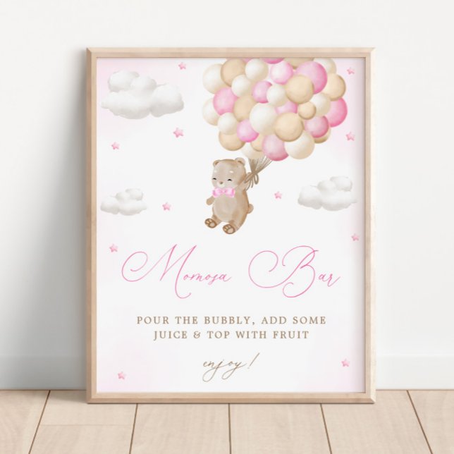 Affiche Teddy Bear Baby shower rose Mimosa Bar (Créateur téléchargé)