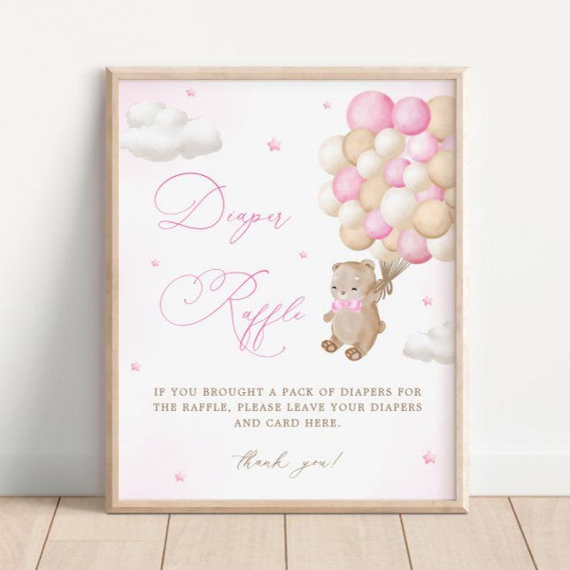 Affiche Teddy Bear Baby shower rose Refus de couche (Créateur téléchargé)