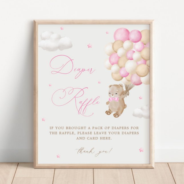 Affiche Teddy Bear Baby shower rose Refus de couche (Créateur téléchargé)