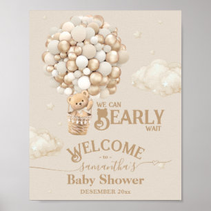 Affiche Teddy Bear Balloon Bearly Wait Baby shower bienven