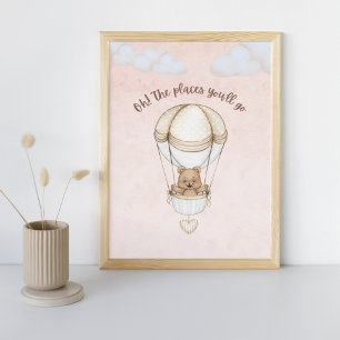 Affiche Teddy Bear Balloon Cute Rose Nursering Art Imprime