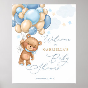 Affiche Teddy Bear Balloons Baby Shower Welcome Sign