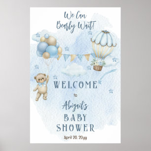 Affiche Teddy Bear Balloons Garçon Bearly Wait Baby shower