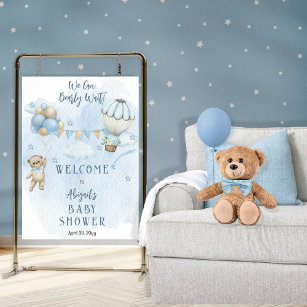Affiche Teddy Bear Balloons Garçon Bearly Wait Baby shower