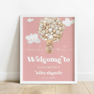 Affiche Teddy Bear Balloons Girl Baby shower Bienvenue