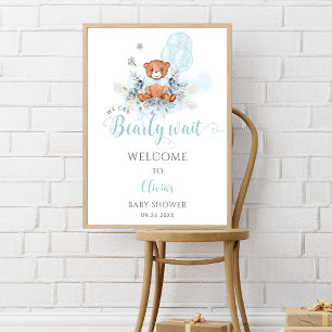 Affiche Teddy Bear Bearly Wait Boy Baby shower Bienvenue