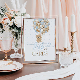 Affiche Teddy Bear Blue Balloon Baby Boy Douche Cadeau