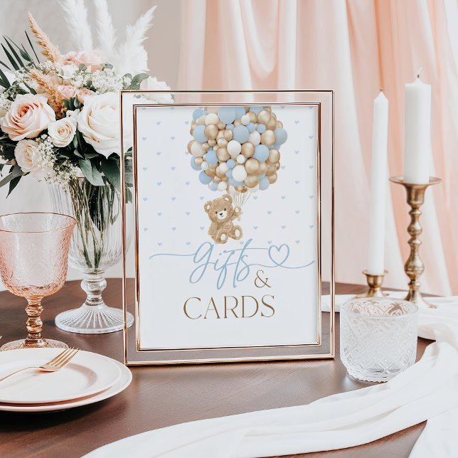 Affiche Teddy Bear Blue Balloon Baby Boy Douche Cadeau (Créateur téléchargé)