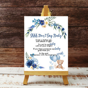 Affiche Teddy Bear Blue Balloon Shhh Ne pas dire Baby Game