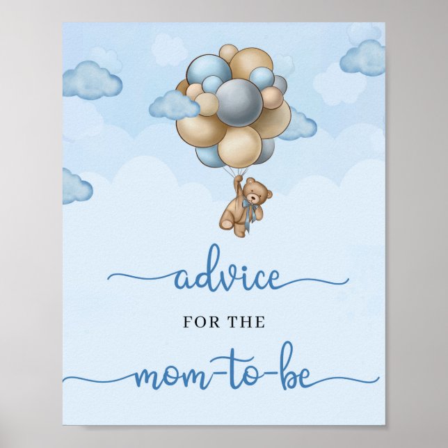 Affiche Teddy bear blue balloons Advice for the mom-to-be (Devant)