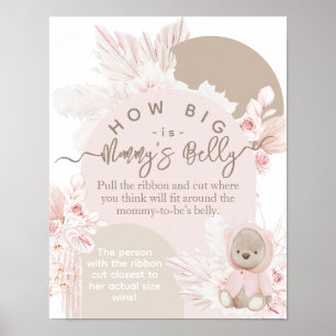 Affiche Teddy Bear Boho Girl Baby shower deviner le ventre