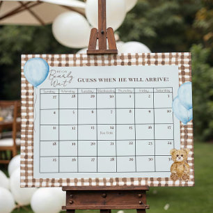 Affiche Teddy Bear Boy Baby shower Bleu Date d'échéance Ca