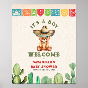Affiche Teddy Bear Cactus Boy Baby shower Fiesta
