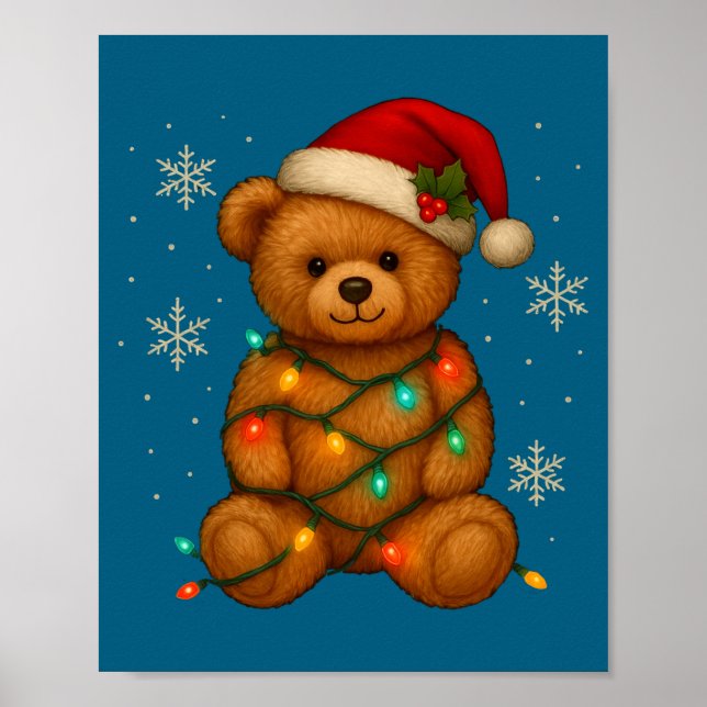 Affiche Teddy Bear Christmas Tree Lights Santa Hat For Bea (Devant)