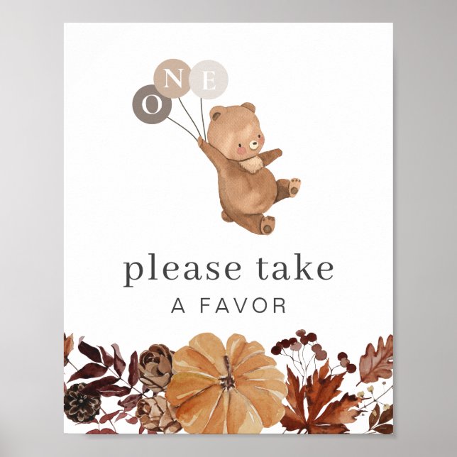 Affiche Teddy Bear Citrouille - 1er Anniversaire - Symbole (Devant)