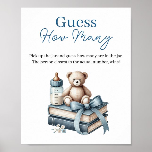 Affiche Teddy Bear Devine Combien De Baby showers Jeu Sign (Devant)