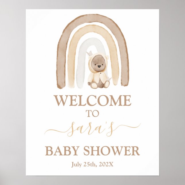Affiche Teddy Bear et Rainbow Baby shower Panneau de bienv (Devant)
