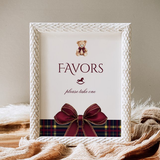 Affiche Teddy Bear Favors Red Gold Bow Plaid (Créateur téléchargé)