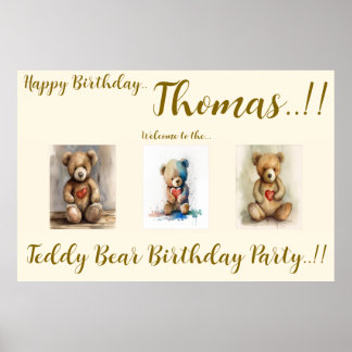 Affiche Teddy Bear fête d'anniversaire
