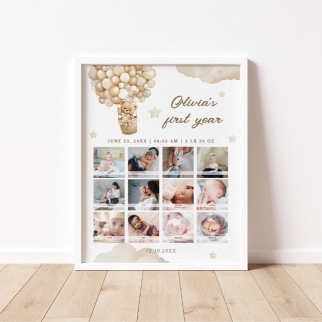 Affiche Teddy Bear First Birday Milestone Photo (Créateur téléchargé)
