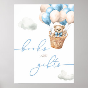 Affiche Teddy Bear Hot Air Balloon Bleu Livres Et Cadeaux