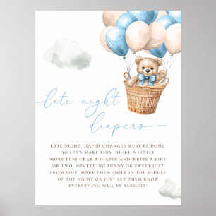Affiche Teddy Bear Hot Air Balloon Bleu tard la nuit Diapo