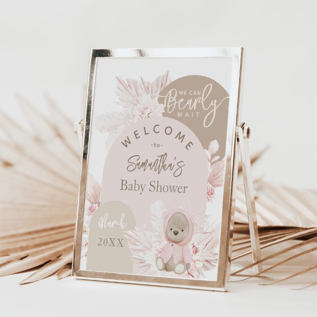 Affiche Teddy Bear Moderne Boho Girl Baby shower Planche d (Créateur téléchargé)