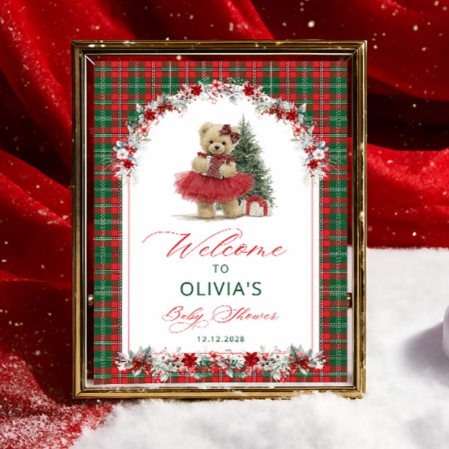 Affiche Teddy Bear Noël Fille Baby shower Bienvenue (Créateur téléchargé)