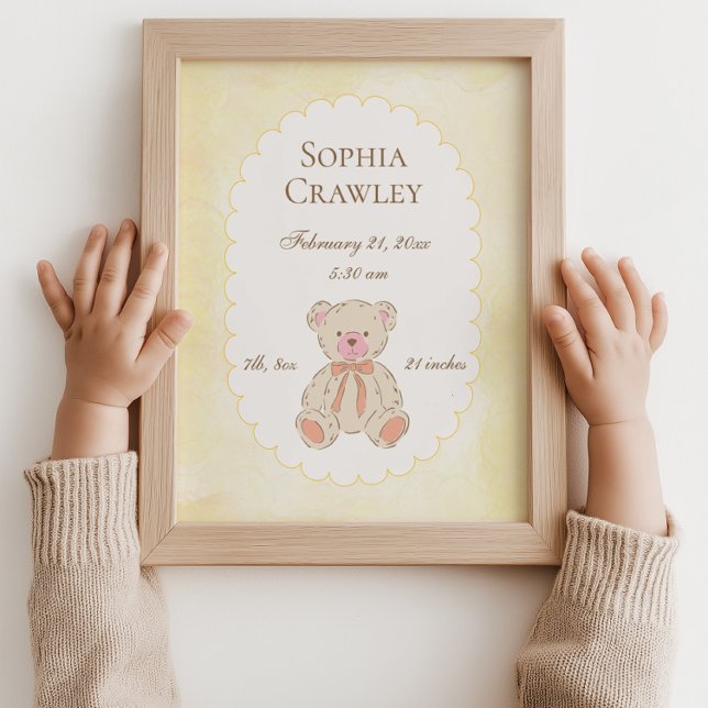 Affiche Teddy Bear Personalized Birth Info Nursery (Teddy Bear Personalized Birth Info Nursery Poster)