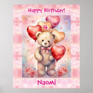 Affiche Teddy Bear Personnaliser Nom Age Anniversaire Fête