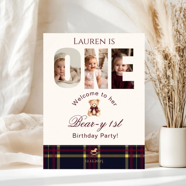Affiche Teddy Bear Photo Beauté 1er anniversaire Bienvenue (Créateur téléchargé)