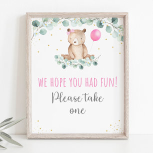 Affiche Teddy Bear Pique-nique Rose Floral Signal favori