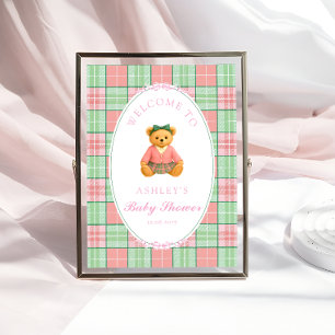 Affiche Teddy Bear Preppy Girl Baby shower Bienvenue