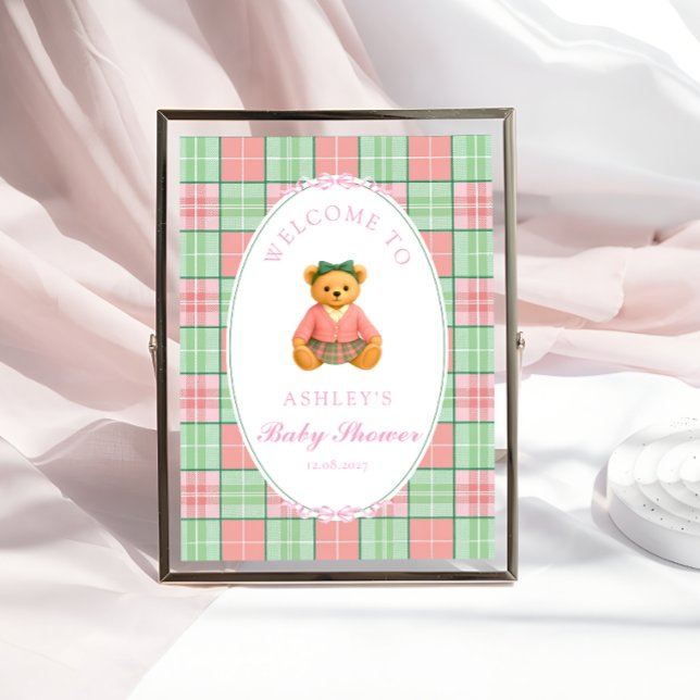 Affiche Teddy Bear Preppy Girl Baby shower Bienvenue (Créateur téléchargé)