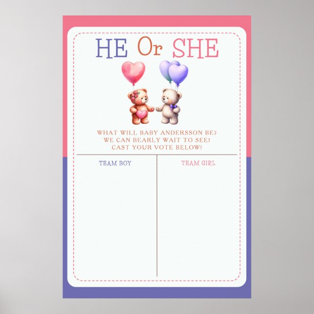 Affiche Teddy Bear Thème Sexe Révéler Voter Signal (Devant)