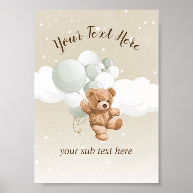 Affiche Teddy Bear with Sage Balloons Table Sign (Devant)
