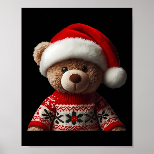 Affiche Teddy Bear With Santa Hat Christmas Xmas Lover Kid (Devant)