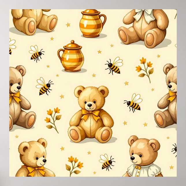 Affiche Teddy Bears Honey Bees Nursery Pattern (Devant)
